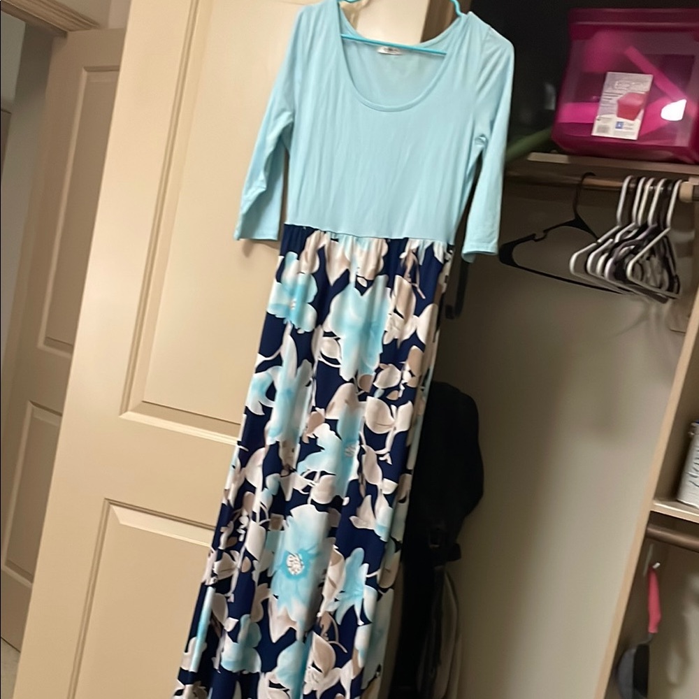 3 for $10 Blue and White Floral Maxi Dress